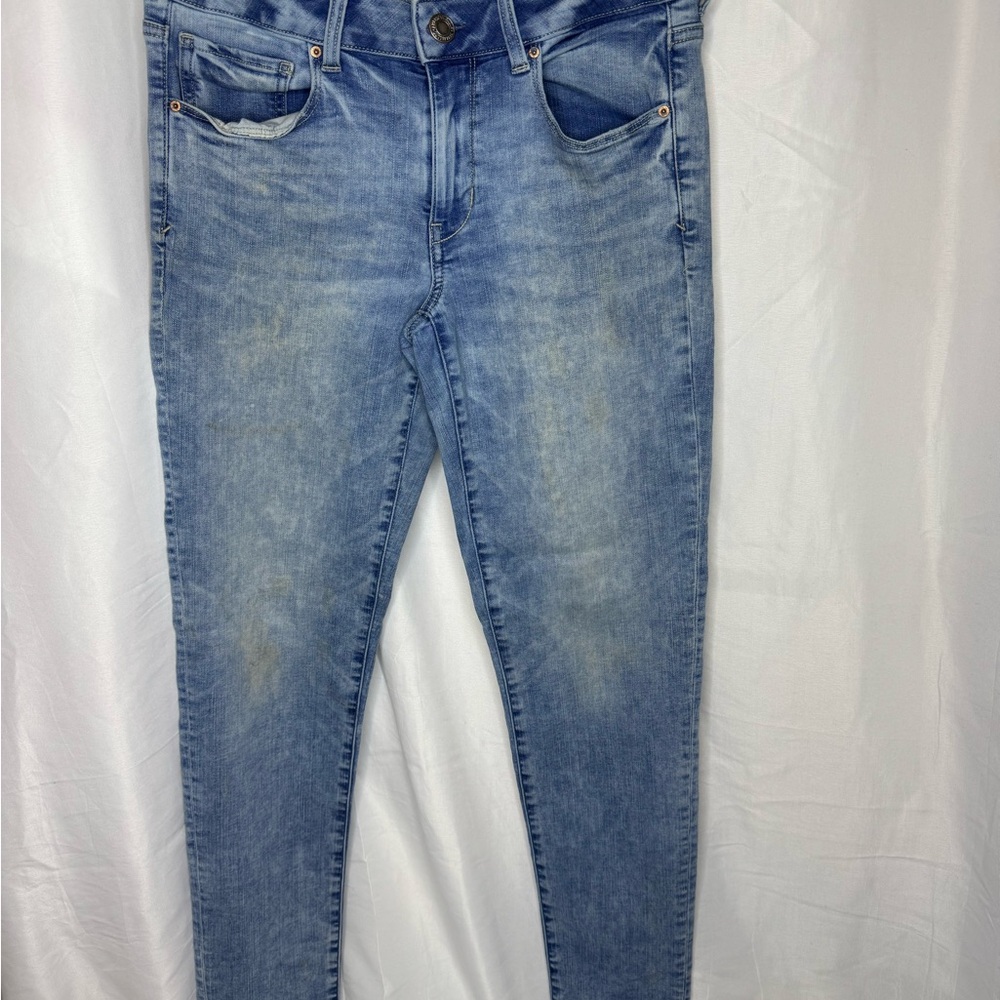 American Eagle Outfitters Blue Skinny Jeans with Contrast Stitching